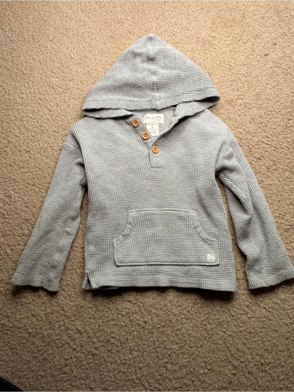 Carters Little Planet Light Gray Waffle-Knit Hooded Kids Sweatshirt 2T